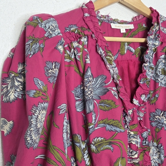 LOVE THE LABEL Wanda Floral Print Puff Sleeve Ruffle Dress Women's Size Small - Picture 7 of 16